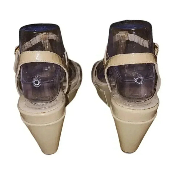 Nurture Natural Leather T-Strap Wedge Platform Sandal Heels 9 Flaw - Picture 4 of 9